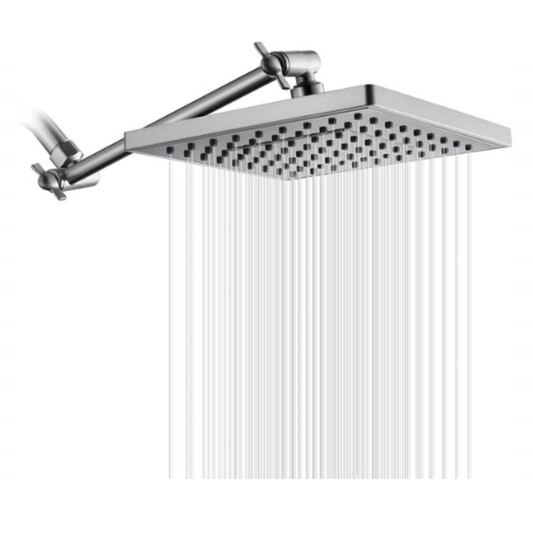 Bright Showers 8-Inch Square Rain Shower Head with 10-Inch Adjustable Extension Arm
