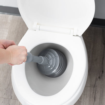 Antimicrobial Bellows Accordion Toilet Plunger with Black Storage Tray (Grey)