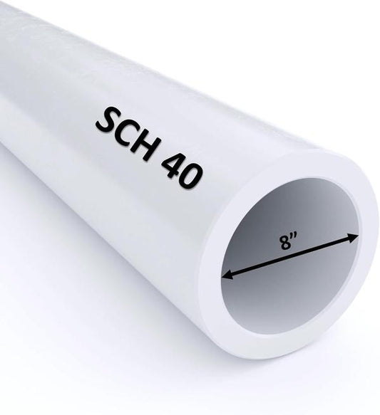 VENTRAL Schedule 40 PVC Pipe 8 Inch (8.625 OD), White, Cut Lengths for Plumbing, Landscape, Irrigation