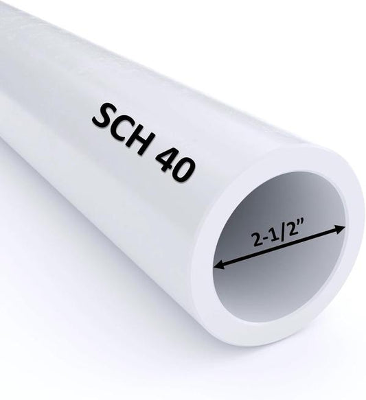 VENTRAL Schedule 40 PVC Pipe 2 1/2 Inch (2.875 OD), White, Cut Lengths for Plumbing, Landscape, Pool, Spa