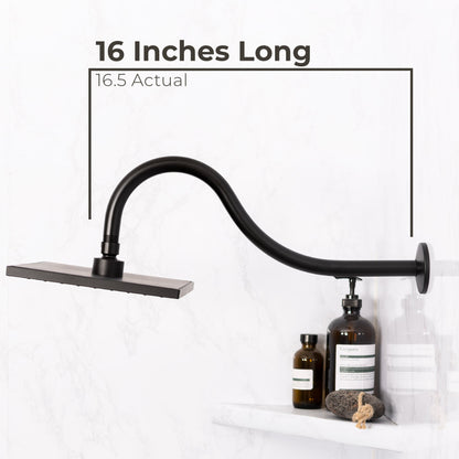 16 in. High-Arc Hook Shower Head Extension Arm (Black Finish)