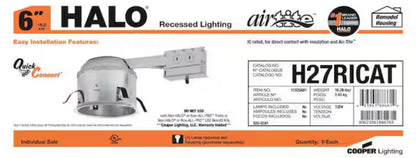HALO H27 6 in. Aluminum Recessed Lighting Housing for Remodel Shallow Ceiling, Insulation Contact, Air-Tite