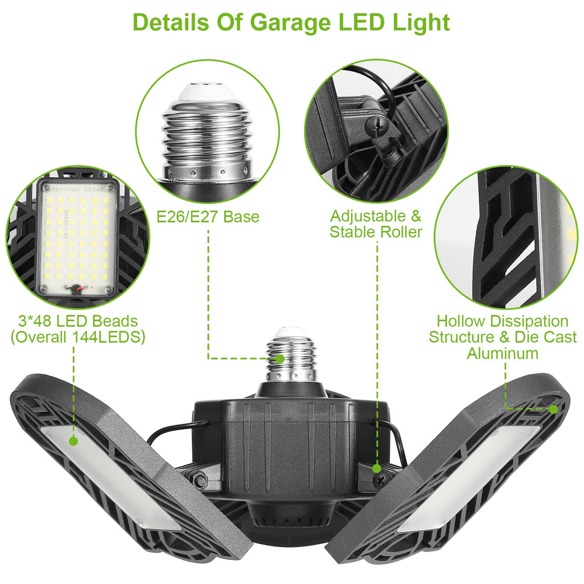 LED Garage Light E26 E27 80W 7000LM 6500K Garage Ceiling Light