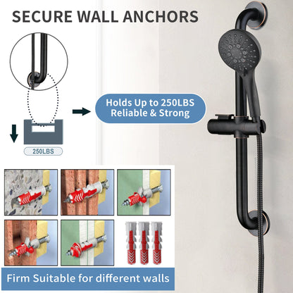 Stainless Steel Slide Bar Grab Rail Set  Includes Handheld Shower Head and 69'' Hose