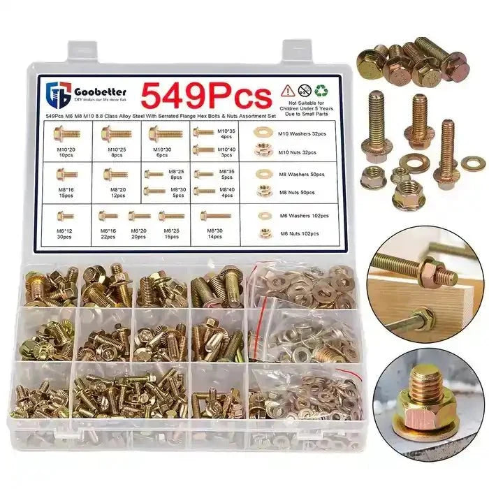 M6/M8/M10 Flange Bolt Kit (549PCS) | Hex Bolts, Nuts & Washers