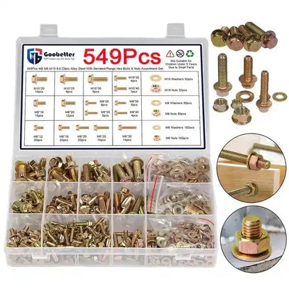 M6/M8/M10 Flange Bolt Kit (549PCS) | Hex Bolts, Nuts & Washers