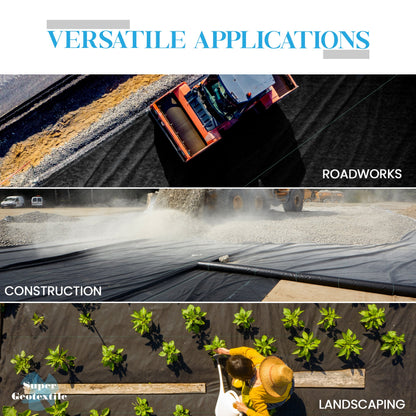 Woven Geotextile, Commercial Grade Driveway and Road Fabric for Separation and Stabilization - Heavy Duty Underlayment - 50 Year Fabric