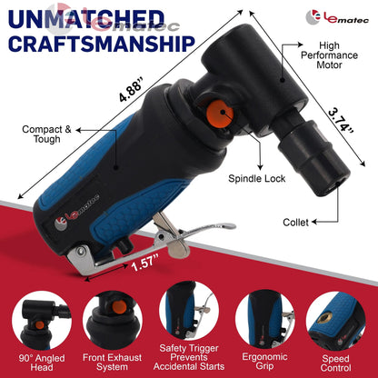 Professional Air Angle Die Grinder - 18,000 RPM with Spindle Lock-Out (LE-G1343L)