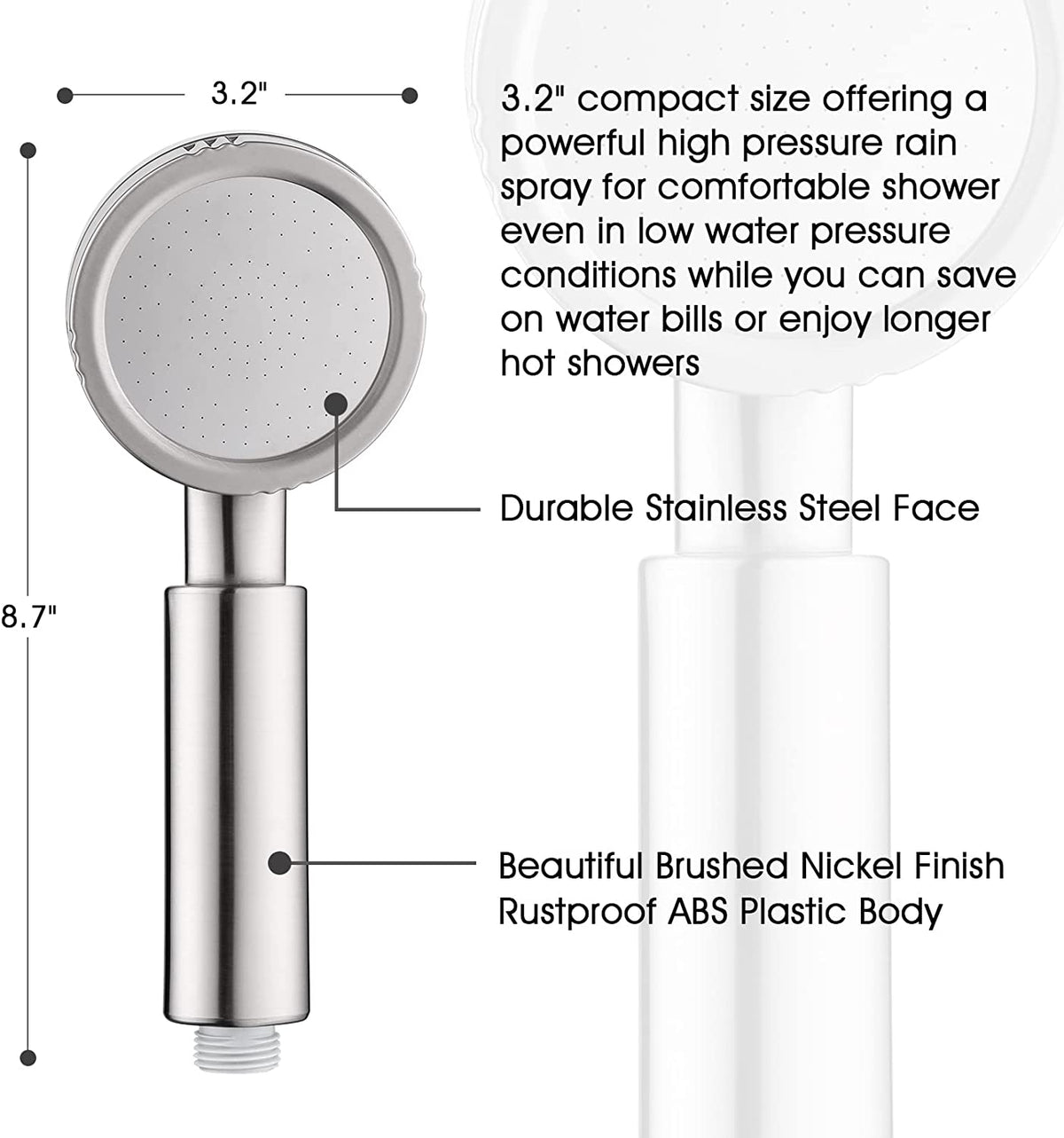 High Pressure Handheld Shower Head Kit, Handheld Shower with 60 Inch Hose and Bracket