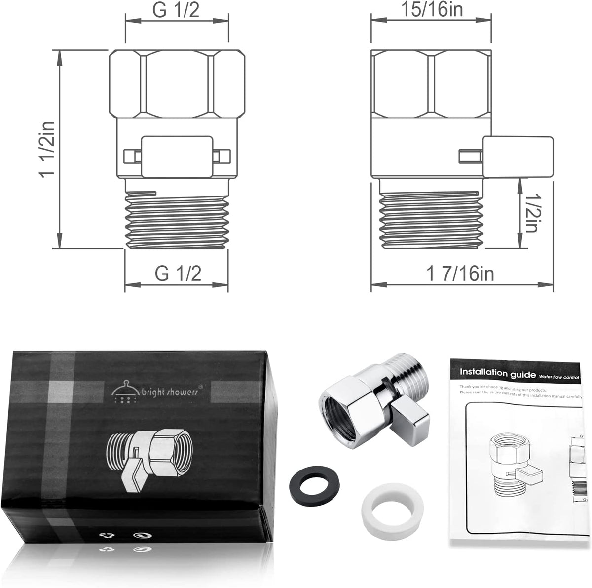 Brass Shower Flow Control Valve with G1/2 Connections