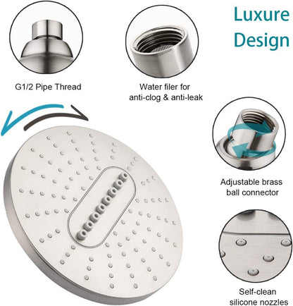 6.3" 2-Spray Rainfall Shower Head with Adjustable Angles