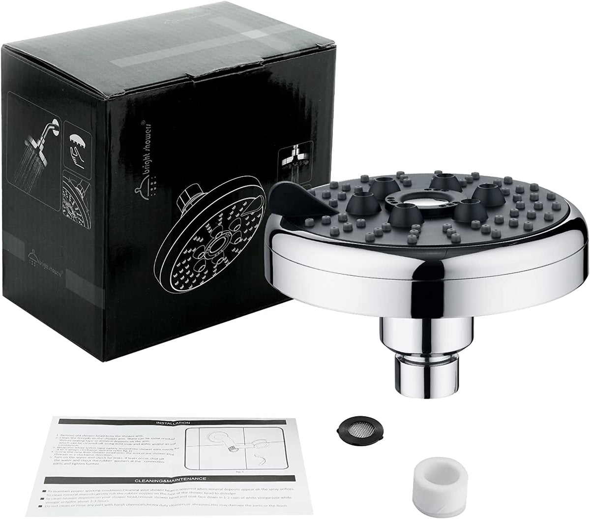 3 Spray Fixed Rainfall Shower Head with Adjustable Metal Swivel Ball Joint