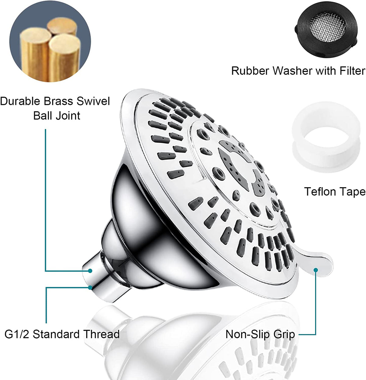 9-Spray Rain Shower Head-Angle Adjustable Fixed Shower Head