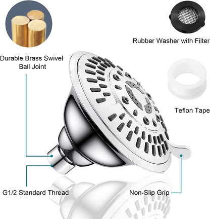 9-Spray Rain Shower Head-Angle Adjustable Fixed Shower Head