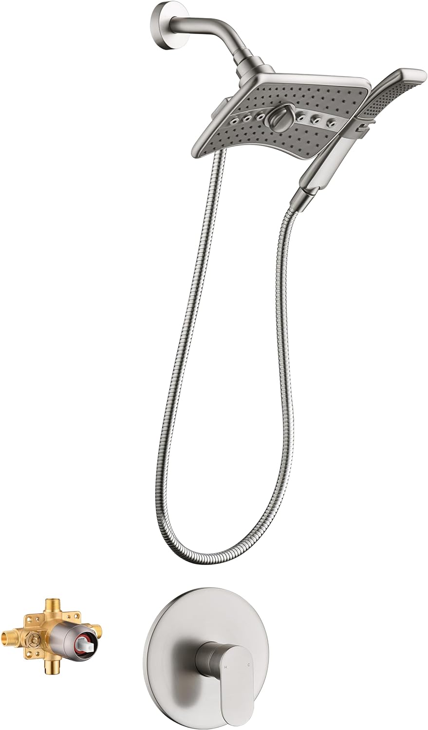 Shower Faucet Set, Rainfall and Hand Shower Head Trim with Hose, Single-Handle Shower Fixture
