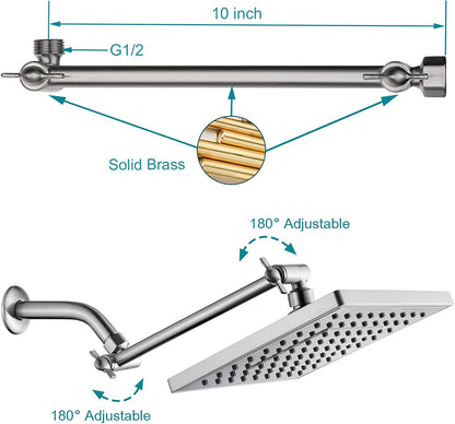 Bright Showers 8-Inch Square Rain Shower Head with 10-Inch Adjustable Extension Arm