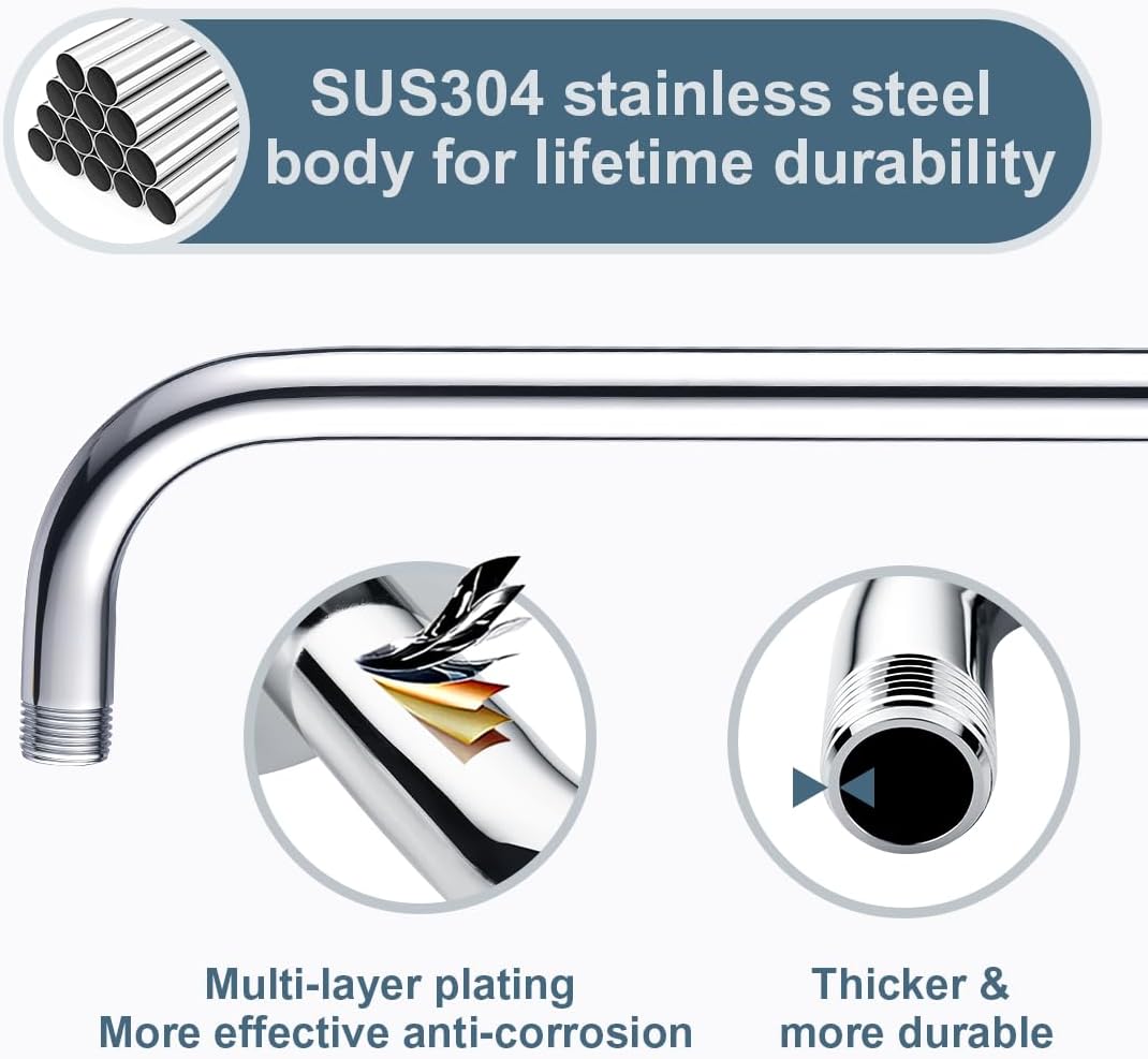 16 Inch L-Shaped Stainless Steel Shower Arm Extension for Rainfall Shower Heads