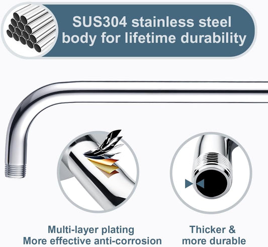 16 Inch L-Shaped Stainless Steel Shower Arm Extension for Rainfall Shower Heads