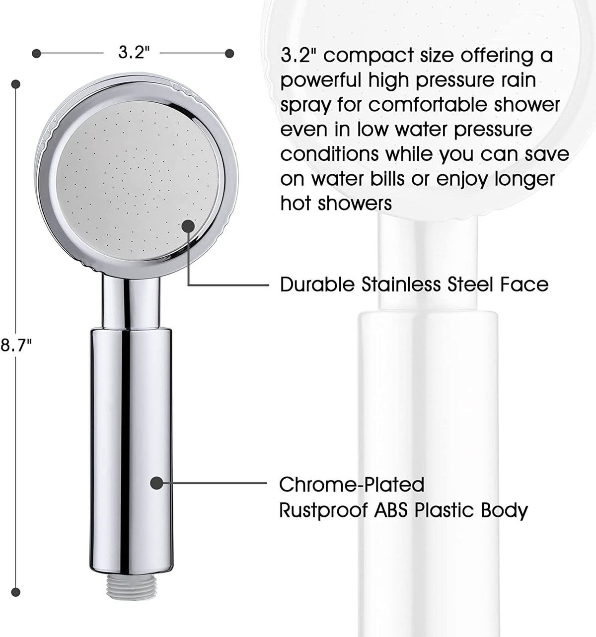 High Pressure Handheld Shower Head Kit, Handheld Shower with 60 Inch Hose and Bracket