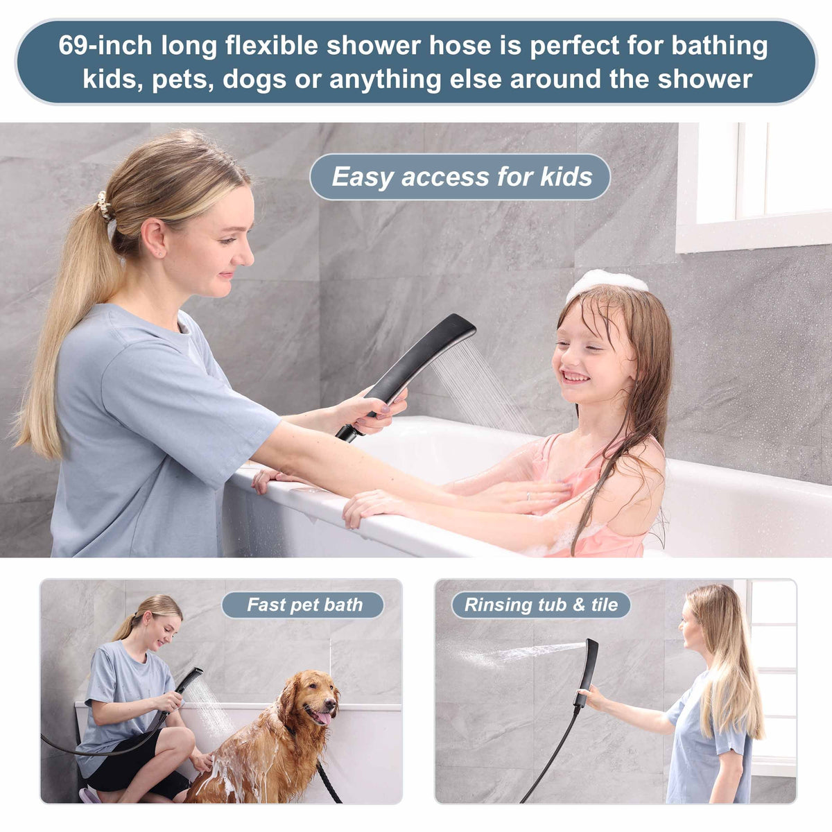 Shower Faucet Set, Rainfall and Hand Shower Head Trim with Hose, Single-Handle Shower Fixture