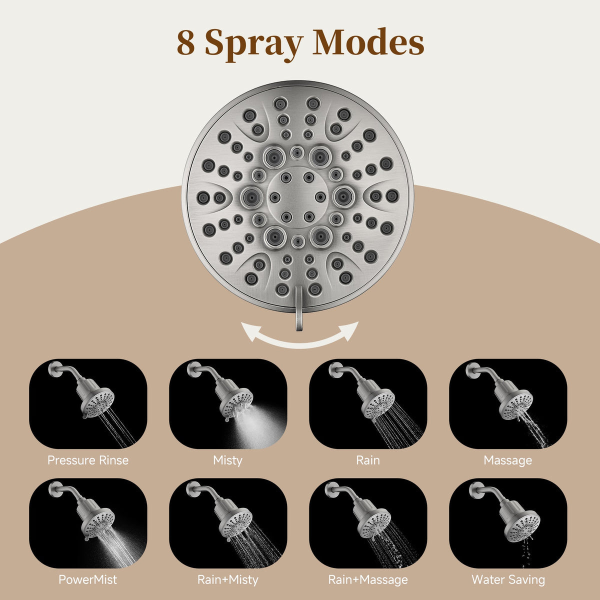 High Pressure Handheld Shower Head with 8 Spray Settings and 360° Adjustable Swivel Joint