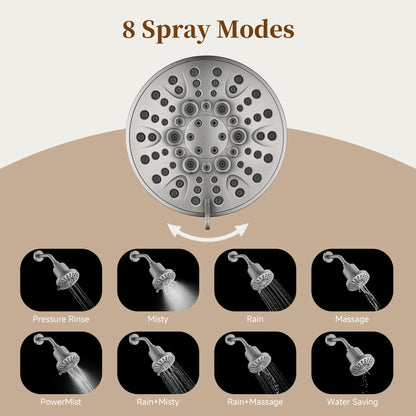 High Pressure Handheld Shower Head with 8 Spray Settings and 360° Adjustable Swivel Joint