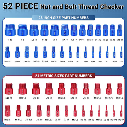 Nut and Bolt Thread Checker Standard and Metric, 44 Male/Female Bolt Size Finder Thread Gauge (23 Standard & 21 Metric), for Bolt and Nut Size Chart in Narrow Areas