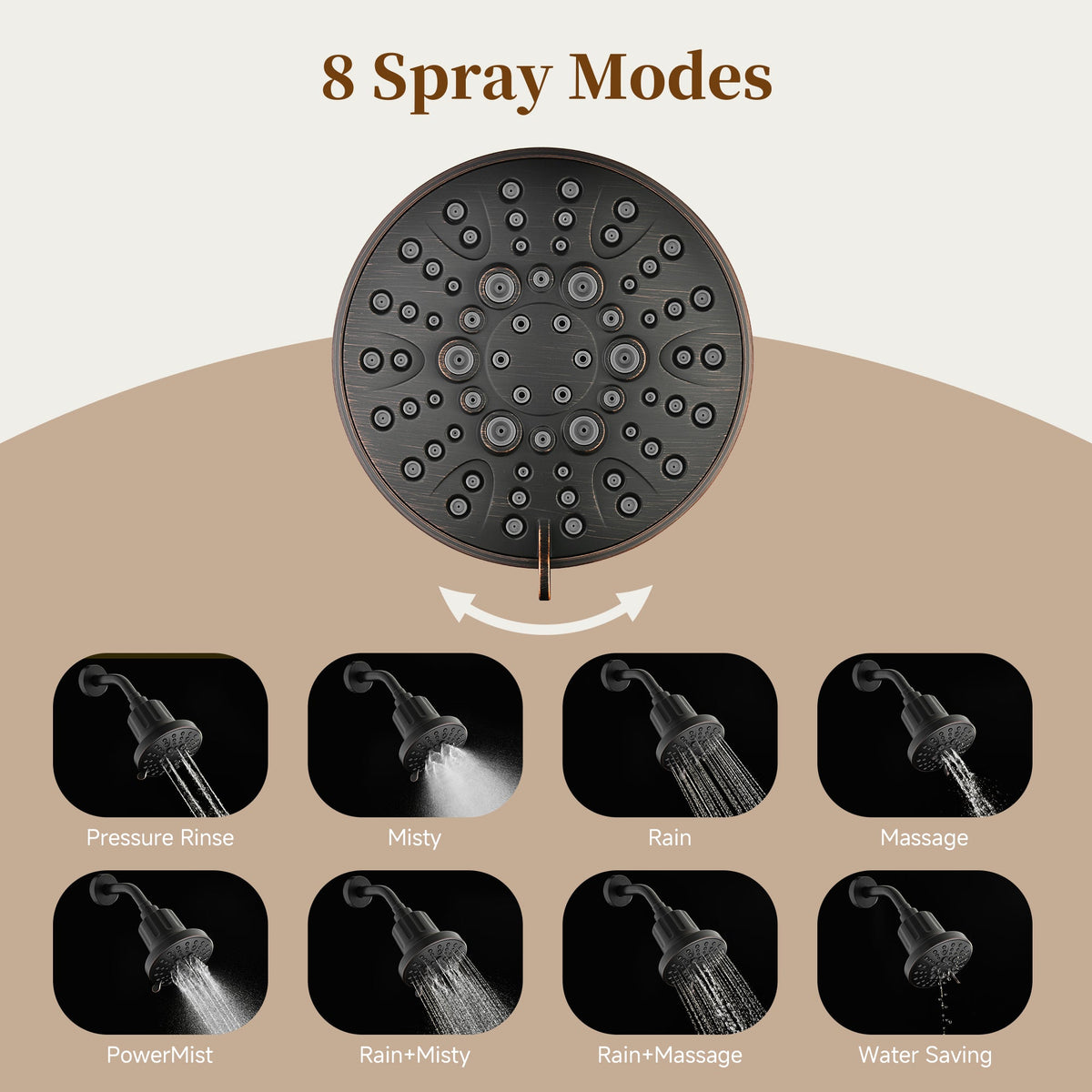 High Pressure Handheld Shower Head with 8 Spray Settings and 360° Adjustable Swivel Joint