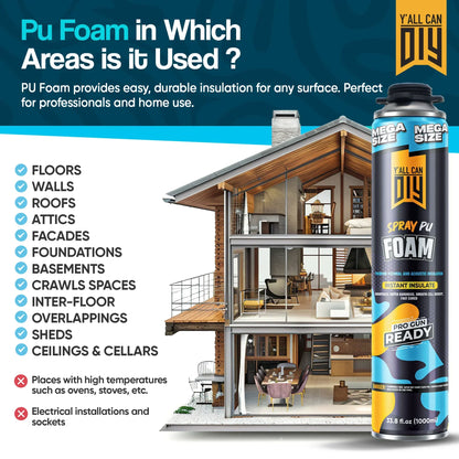 PU Spray Foam Insulation Kit Bulk Bundle (1000ml / 36.6 oz) | Y'allCanDiy