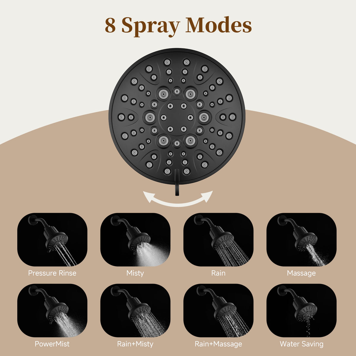 High Pressure Handheld Shower Head with 8 Spray Settings and 360° Adjustable Swivel Joint