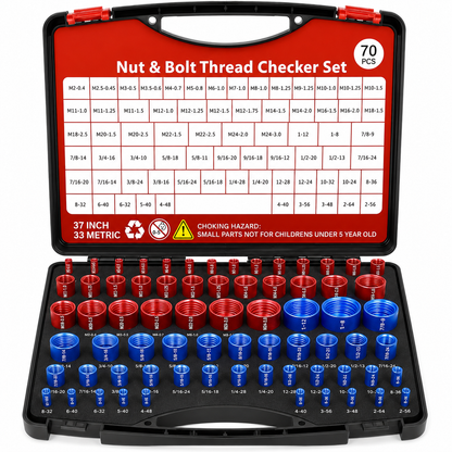 Nut and Bolt Thread Checker Standard and Metric, 44 Male/Female Bolt Size Finder Thread Gauge (23 Standard & 21 Metric), for Bolt and Nut Size Chart in Narrow Areas
