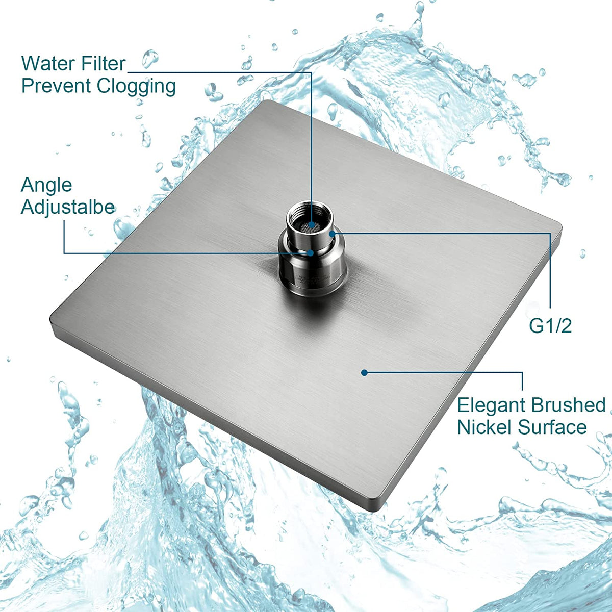 Bright Showers 8-Inch Square Rain Shower Head with 10-Inch Adjustable Extension Arm