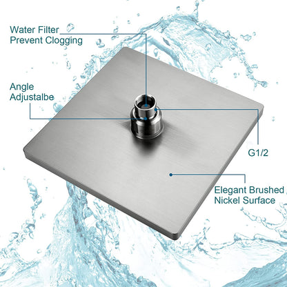 Bright Showers 8-Inch Square Rain Shower Head with 10-Inch Adjustable Extension Arm