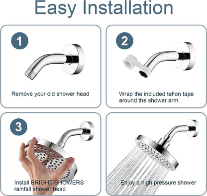6 Inch Rainfall Shower Head with 2 Spray Settings, Adjustable Angle