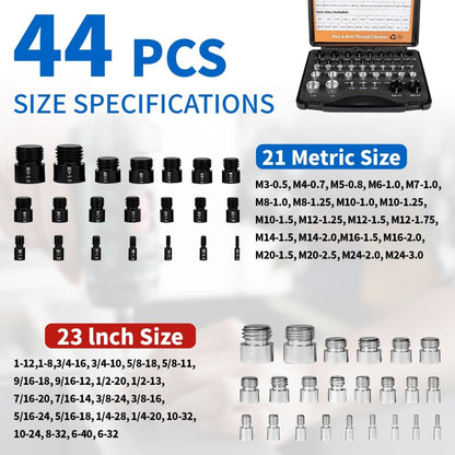 Nut and Bolt Thread Checker Standard and Metric, 44 Male/Female Bolt Size Finder Thread Gauge (23 Standard & 21 Metric), for Bolt and Nut Size Chart in Narrow Areas