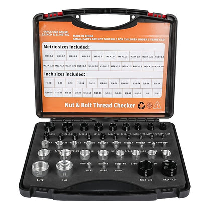 Nut and Bolt Thread Checker Standard and Metric, 44 Male/Female Bolt Size Finder Thread Gauge (23 Standard & 21 Metric), for Bolt and Nut Size Chart in Narrow Areas