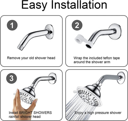 9-Spray Rain Shower Head-Angle Adjustable Fixed Shower Head