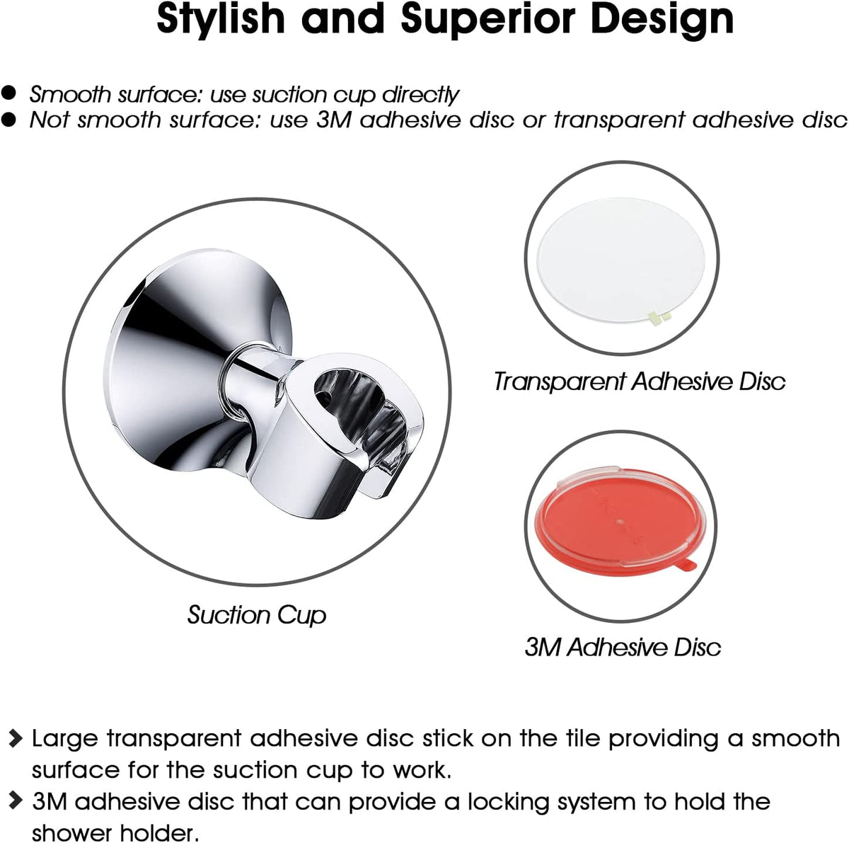 Suction Handheld Shower Head Holder with Dual Angle Positions, Wall Suction Bracket