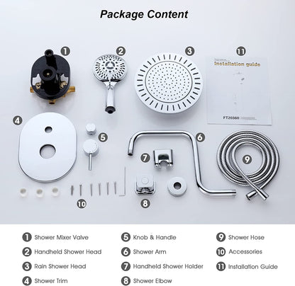 Rain Shower Faucet Set with Handheld Shower Head, 13" High Rise Arm & Valve