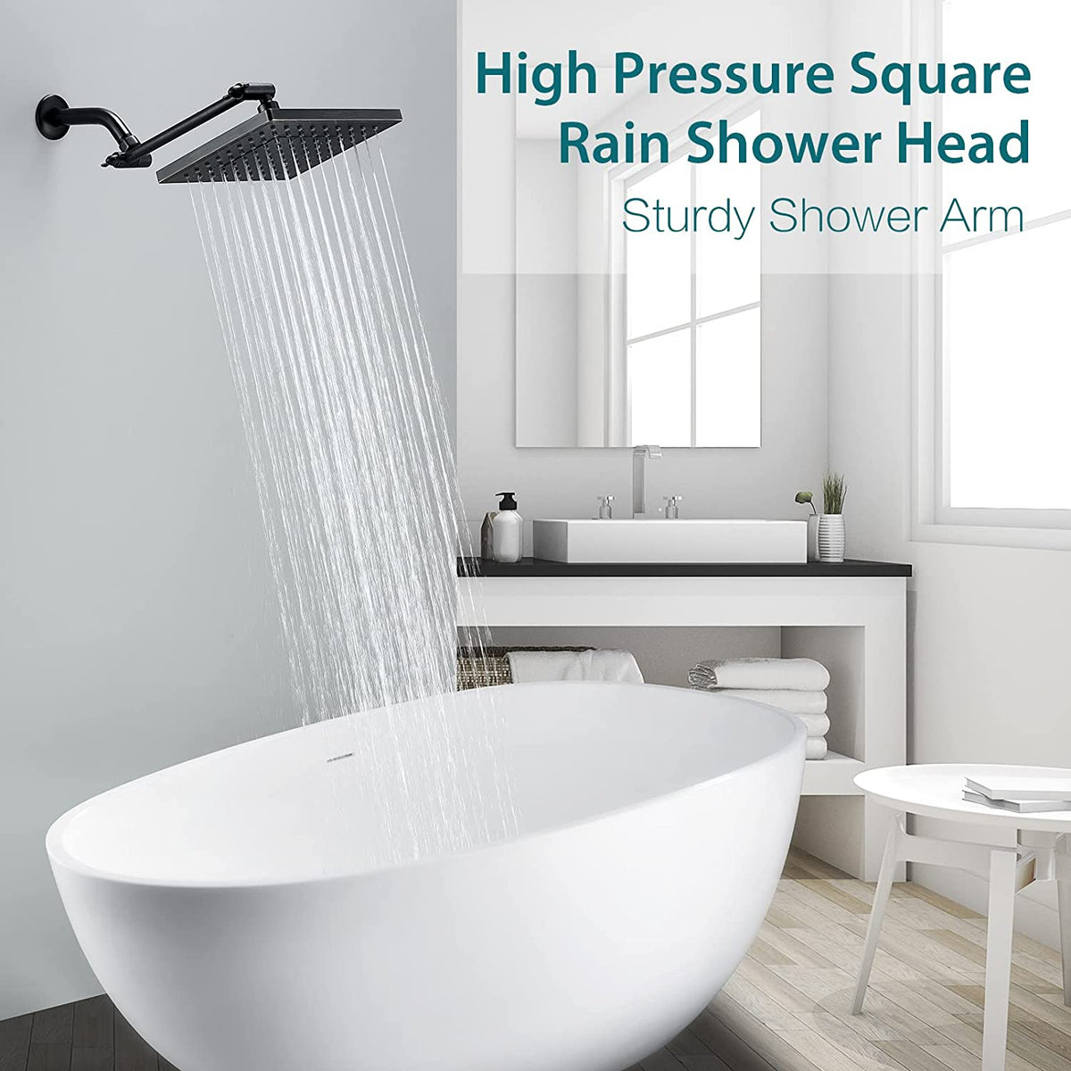 Bright Showers 8-Inch Square Rain Shower Head with 10-Inch Adjustable Extension Arm