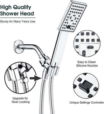 Square 3-Spray Handheld Shower Head Set with Hose and Shower Arm Mount Bracket