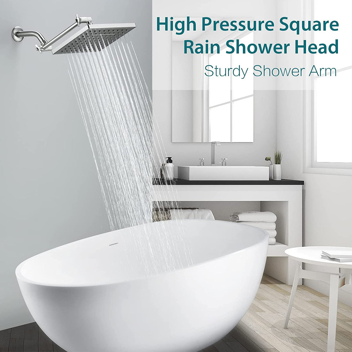 Bright Showers 8-Inch Square Rain Shower Head with 10-Inch Adjustable Extension Arm