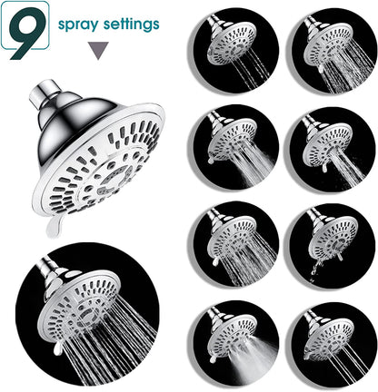 9-Spray Rain Shower Head-Angle Adjustable Fixed Shower Head