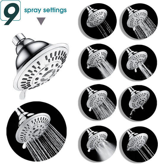 9-Spray Rain Shower Head-Angle Adjustable Fixed Shower Head