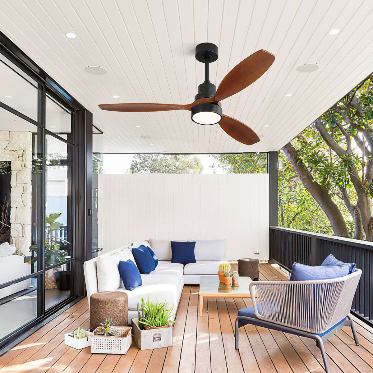 Ceiling Fan With Reversible DC Motor, LED Light, Solid Blades, Remote Control