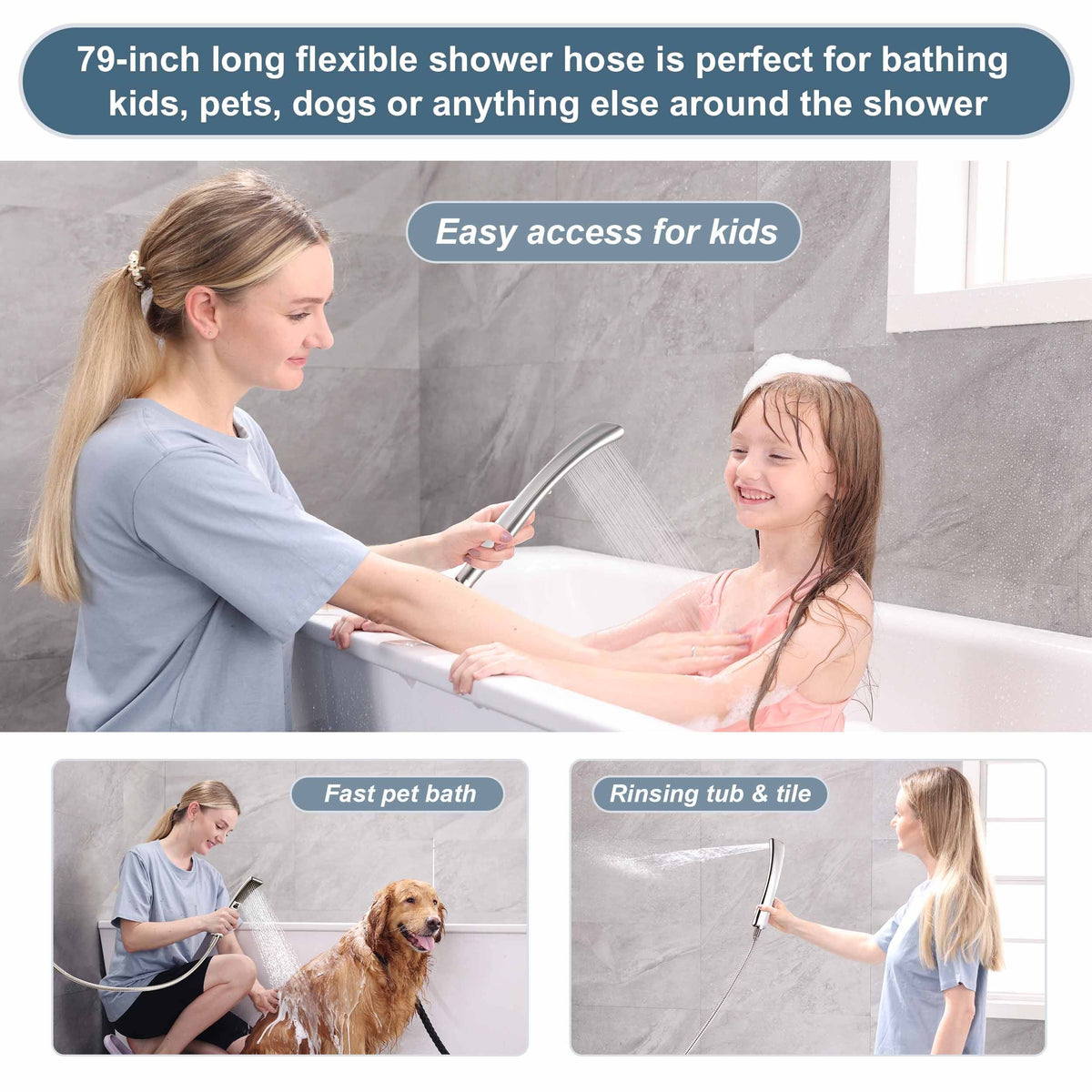 Shower Faucet Set, Rainfall and Hand Shower Head Trim with Hose, Single-Handle Shower Fixture