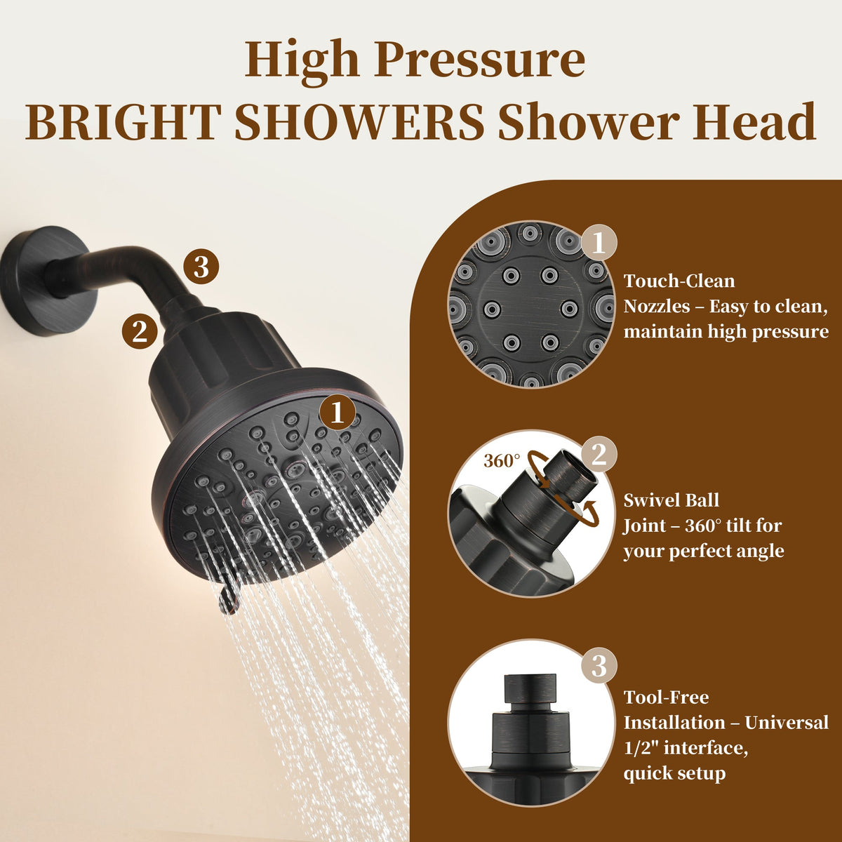 High Pressure Handheld Shower Head with 8 Spray Settings and 360° Adjustable Swivel Joint
