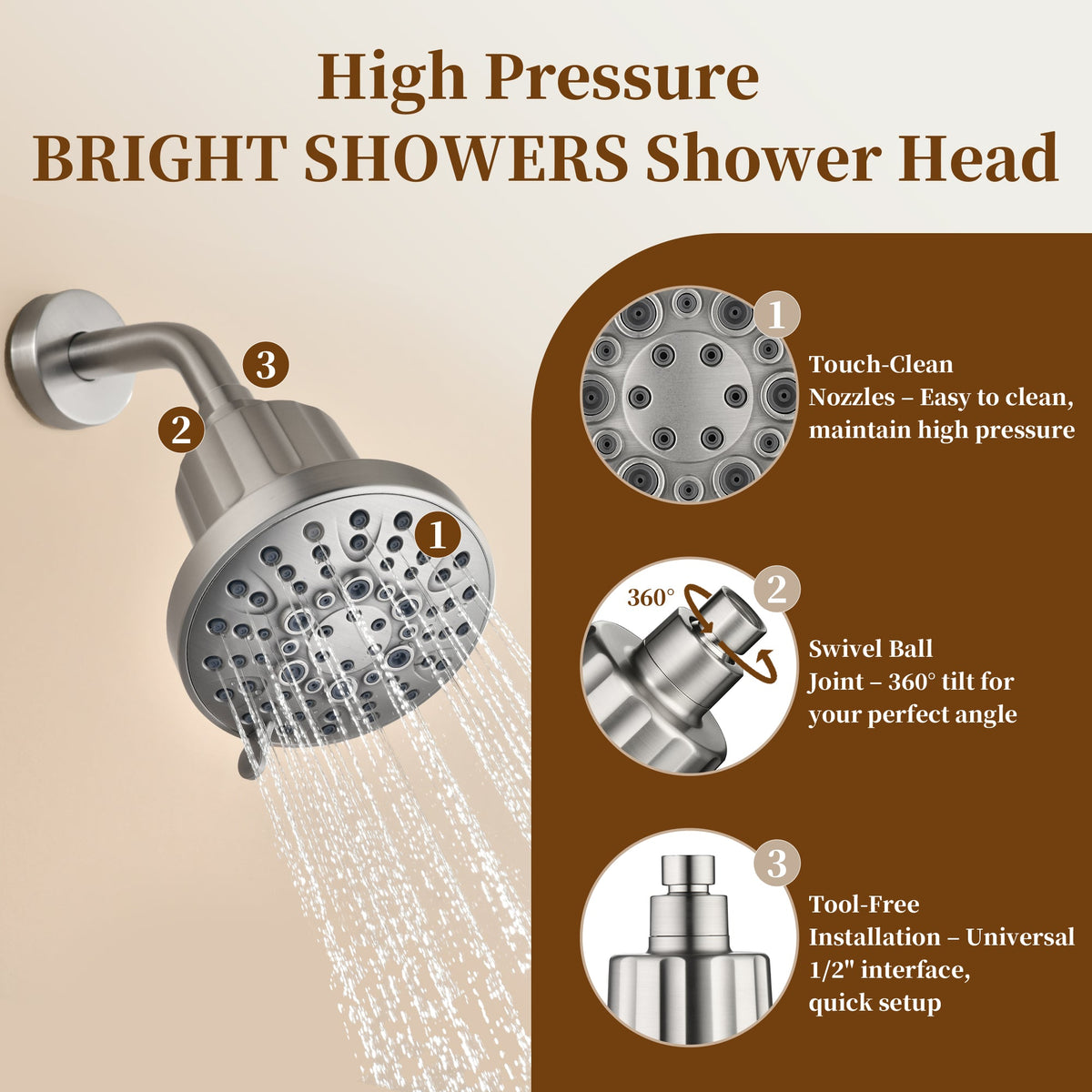 High Pressure Handheld Shower Head with 8 Spray Settings and 360° Adjustable Swivel Joint