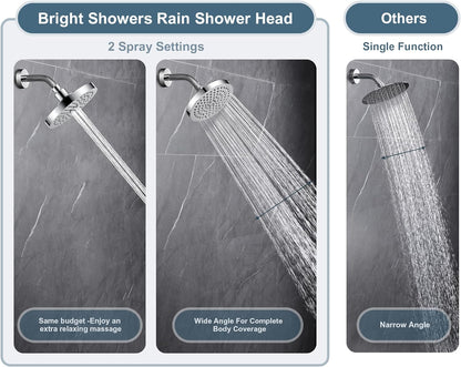 6 Inch Rainfall Shower Head with 2 Spray Settings, Adjustable Angle