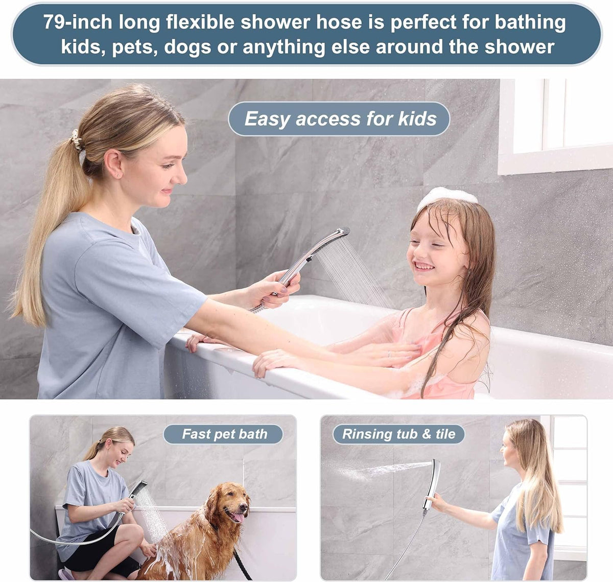 Shower Faucet Set, Rainfall and Hand Shower Head Trim with Hose, Single-Handle Shower Fixture